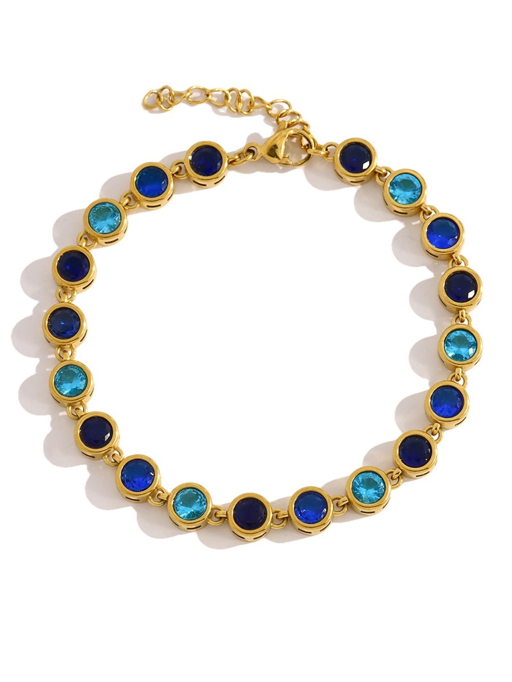 Blue Zirconia Bracelet - Three-Tone Blue Station Link